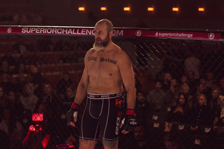 ALVSJO, SWEDEN - DEC 1, 2018: Fight between Irman Smajic (SWE) vs Malik Jahmaze (SWE) at the Superior Challenge 18. Smajic wonのeditorial素材