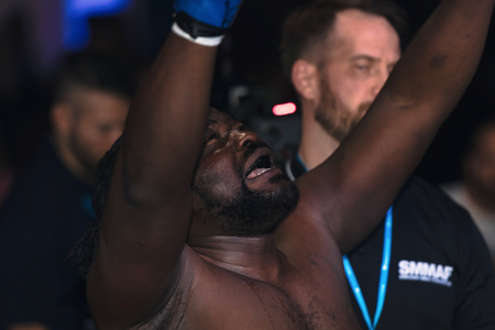 ALVSJO, SWEDEN - DEC 1, 2018: Fight between Irman Smajic (SWE) vs Malik Jahmaze (SWE) at the Superior Challenge 18. Smajic wonのeditorial素材