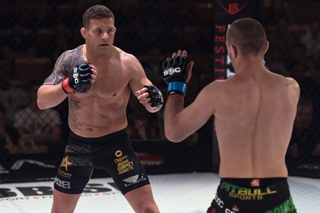 ALVSJO, SWEDEN - DEC 1, 2018: Title bout between David Bielkheden (SWE) vs Marcin Bandel (POL) at the Superior Challenge 18. Bielkeden won18. Bielkeden wonのeditorial素材