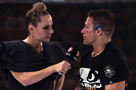 ALVSJO, SWEDEN - DEC 1, 2018: Title bout between David Bielkheden (SWE) vs Marcin Bandel (POL) at the Superior Challenge 18. Bielkeden won18. Bielkeden wonのeditorial素材