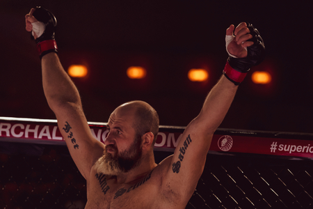 ALVSJO, SWEDEN - DEC 1, 2018: Fight between Irman Smajic (SWE) vs Malik Jahmaze (SWE) at the Superior Challenge 18. Smajic wonのeditorial素材