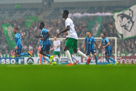 STOCKHOLM, SWEDEN - MARCH 10, 2019: Swedish cup quarter finals between the rivals Djurgarden vs Hammarby in a derby. Result 0-0, shootout after overtime 4-2 to DIF.のeditorial素材
