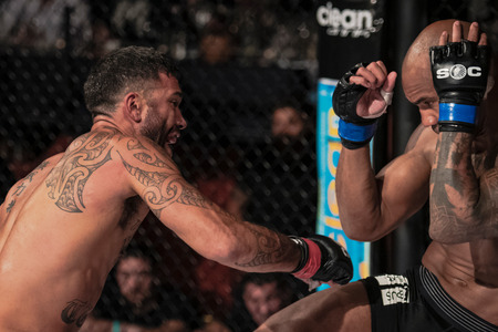 STOCKHOLM, SWEDEN, MAY 11, 2019: Superior challenge 19 title bout between Dyland Andrews (AUS) and Nicholas Musoke (SWE). Musoke won by decision.のeditorial素材