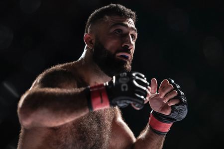 STOCKHOLM, SWEDEN, MAY 11, 2019: Superior challenge 19 between Rostem Akman (SWE) and Mauricio Reis (BRA). Akman won by TKO.のeditorial素材