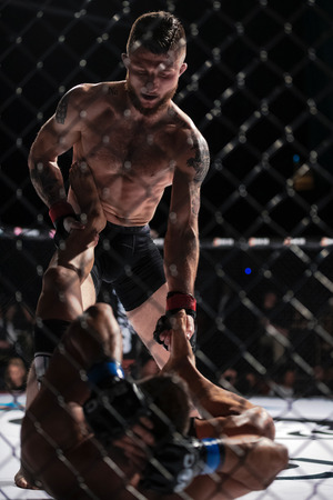 STOCKHOLM, SWEDEN, MAY 11, 2019: Superior challenge 19 between Bartosz Wojcikiewicz (SWE) and Wilbert Huaman (PER). Bartosz won by decision.のeditorial素材