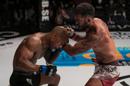 STOCKHOLM, SWEDEN, MAY 11, 2019: Superior challenge 19 title bout between Dyland Andrews (AUS) and Nicholas Musoke (SWE). Musoke won by decision.のeditorial素材