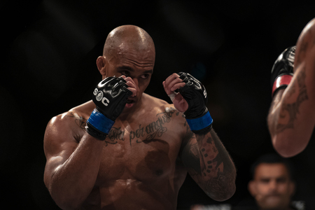 STOCKHOLM, SWEDEN, MAY 11, 2019: Superior challenge 19 title bout between Dyland Andrews (AUS) and Nicholas Musoke (SWE). Musoke won by decision.のeditorial素材