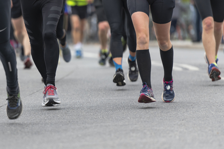 STOCKHOLM, SWEDEN, JUNE 1, 2019: Stockholm Marathon in grey weather and some rainfall.のeditorial素材