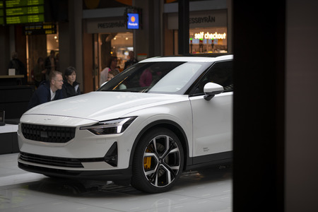 STOCKHOLM, SWEDEN, JUNE 1, 2019: Polestar 2 showroom at the public transport hub Centralen in...