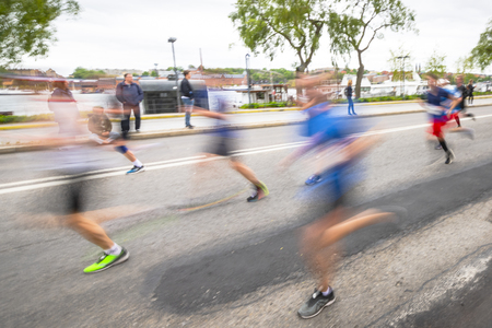 STOCKHOLM, SWEDEN, JUNE 1, 2019: Stockholm Marathon in grey weather and some rainfall.のeditorial素材