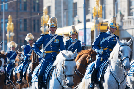 STOCKHOLM, SWEDEN - JUNE 6, 2019: Mounted guards before the Royal carriages during the national day of Sweden, June 6th.のeditorial素材