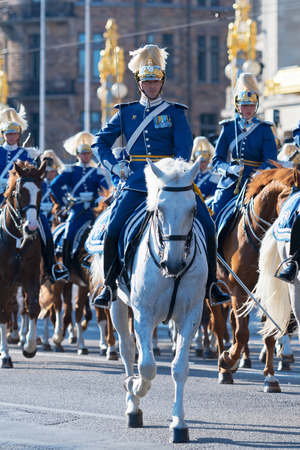 STOCKHOLM, SWEDEN - JUNE 6, 2019: Mounted guards before the Royal carriages during the national day of Sweden, June 6th.のeditorial素材