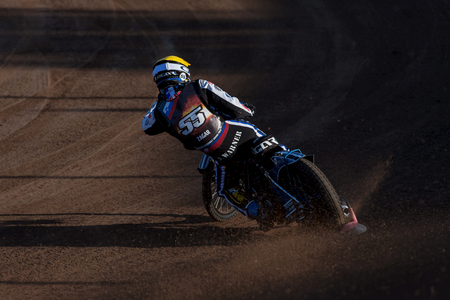 HALLSTAVIK, SWEDEN, JULY 6, 2019: Matej Zagar ((SLO) at the Speedway GP in Hallstavik and HZ Bygg Arena.のeditorial素材