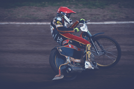 HALLSTAVIK, SWEDEN, JULY 6, 2019: Max Fricke (AUS) at the Speedway GP in Hallstavik in the HZ Bygg Arena.のeditorial素材