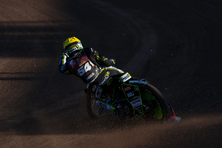 HALLSTAVIK, SWEDEN, JULY 6, 2019: Martin Vaculik (SLO) at the Speedway GP in Hallstavik and HZ Bygg Arena.のeditorial素材