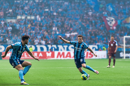STOCKHOLM, SWEDEN, JULY 14, 2019: Soccer game between DIF and MFF at Tele2 Arena. Match ended 1-1のeditorial素材