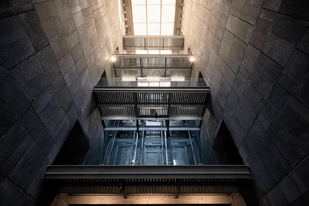 VIENNA, AUSTRIA, OCTOBER 26, 2019: Dark shaft with sky windows at the entrance of Mumok, Modern art museum of Viennaのeditorial素材