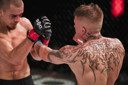 STOCKHOLM, SWEDEN, DEC 7, 2019: Superior challenge 20 between Adam Westlund and Robin Roos. Westlund won.のeditorial素材