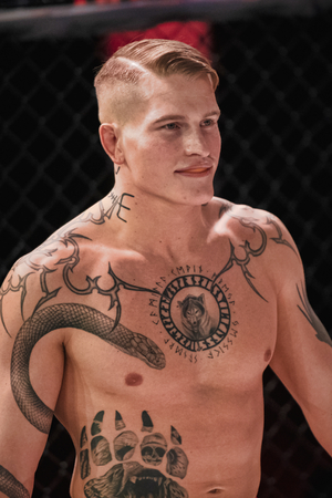 STOCKHOLM, SWEDEN, DEC 7, 2019: Superior challenge 20 between Adam Westlund and Robin Roos. Westlund won.のeditorial素材