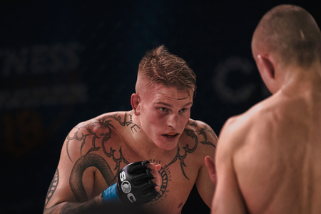 STOCKHOLM, SWEDEN, DEC 7, 2019: Superior challenge 20 between Adam Westlund and Robin Roos. Westlund won.のeditorial素材