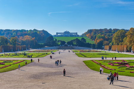 VIENNA, AUSTRIA, OCTOBER 24, 2019: The Gloriette on the hill above the Schoenbrunn palace park complex during a sunny autumn day.のeditorial素材
