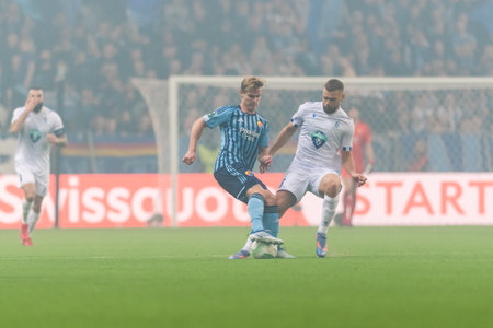 STOCKHOLM, SWEDEN - MAR 16 2023: Djurgardens IF (DIF) vs KSS Lech Poznan in the UEFA Europe Conference league at Tele2 arena in Stockholm. Final result 0-3のeditorial素材