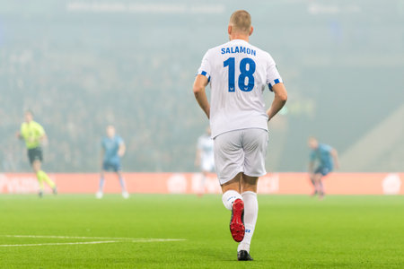 STOCKHOLM, SWEDEN - MAR 16 2023: Djurgardens IF (DIF) vs KSS Lech Poznan in the UEFA Europe Conference league at Tele2 arena in Stockholm. Final result 0-3のeditorial素材
