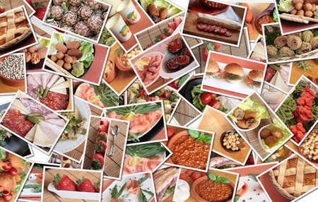 A collage of Italian dishes, vegetable and specialtiesの写真素材