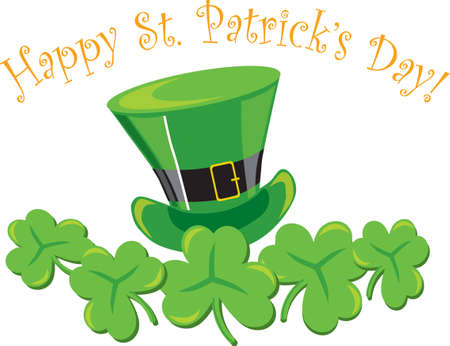 St. Patrick's decoration with hat &amp, shamrocks on white backgroundのイラスト素材