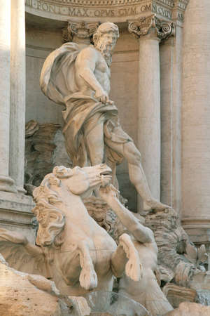 Detail of Trevi fountain (Fontana di Trevi) in Rome, with the statue of Ocean in backgroundの写真素材