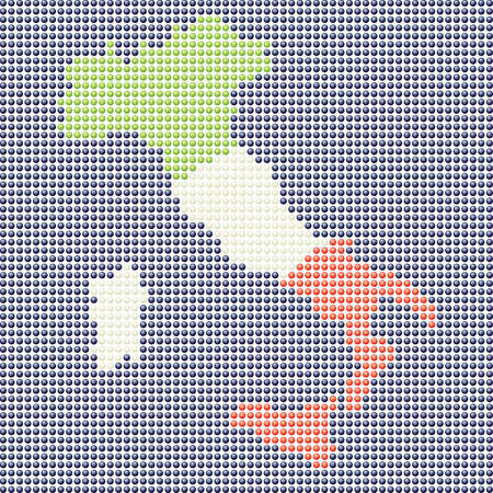 Graphical representation of the map of Italy, made with small LED spheres representing Italian flag colorsのイラスト素材