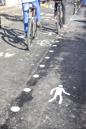 cycle path and next to the pedestrian trackの写真素材