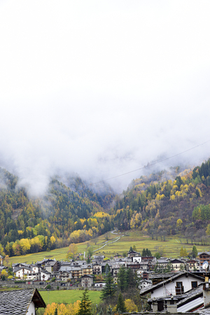 View of Courmayeur under the mountains. Alps, Italyのeditorial素材