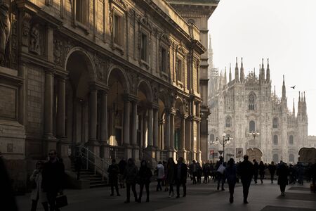 Milan, Italy. View of the Milan Cathedral at sunsetの写真素材