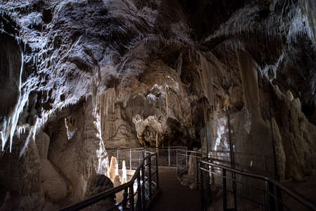Underground caves with stalactites and stalagmites. Frasassi Caves, Italyの写真素材