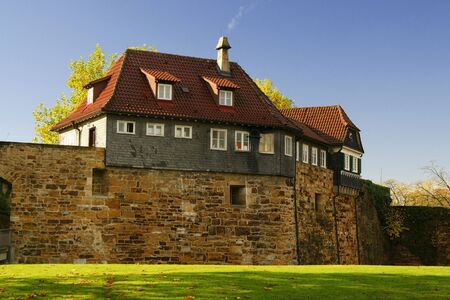Ancient houses in castle wallの写真素材