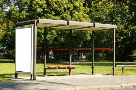 bus stop billboardの写真素材