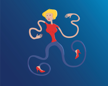 Girl with noodle arms and legs icon.のイラスト素材
