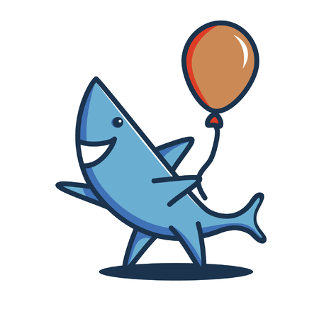 A friendly shark holding a balloon and waving.のイラスト素材