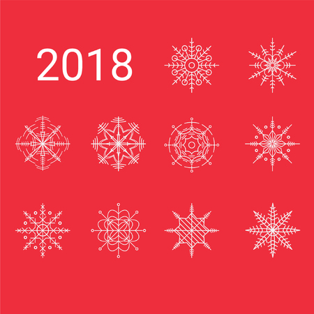 2018 with unique snowflakes set vector illustrationのイラスト素材