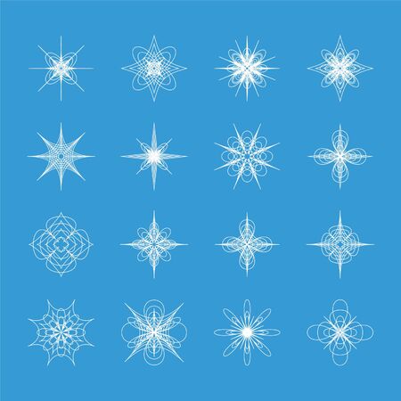 16 unique winter snowflakes vectorのイラスト素材
