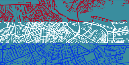 Detailed vector map of Amsterdam based on national flag of Netherlands, scale 1:30 000, Netherlandsのイラスト素材