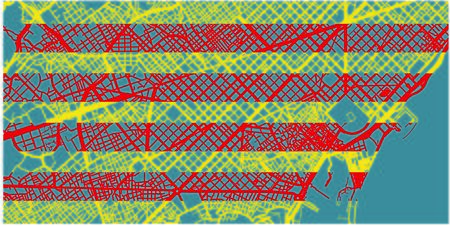 Detailed map of Barcelona based on flag of Catalonia, scale 1:30 000のイラスト素材