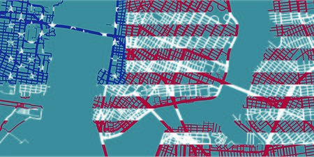 Detailed map of NYC, New York based on national flag of the United States, scale 1:30 000のイラスト素材