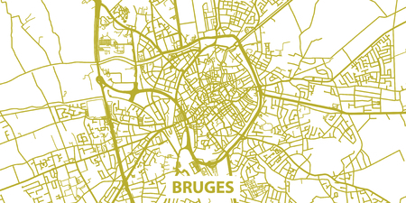 Detailed vector map of Bruges in gold with title, scale 1:30 000,のイラスト素材