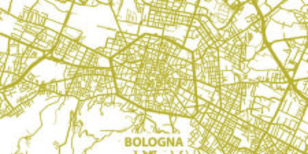 Detailed vector map of Bologna in gold with title, scale 1:30 000, Italyのイラスト素材