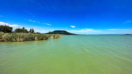 Landscape of Lake Balaton, Hungary, on a sunny dayの写真素材