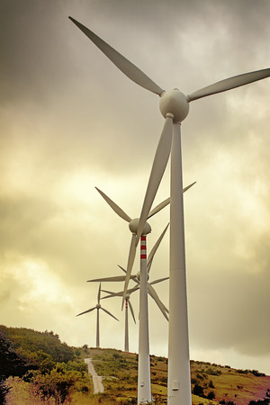 Wind turbine plant in mountainの写真素材