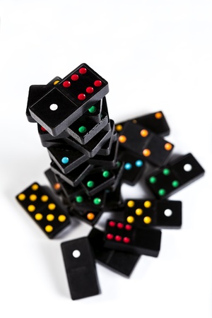 Domino blocks stacked in random orderの写真素材