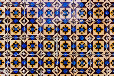 Texture of traditional Portuguese tiles on the wallの写真素材